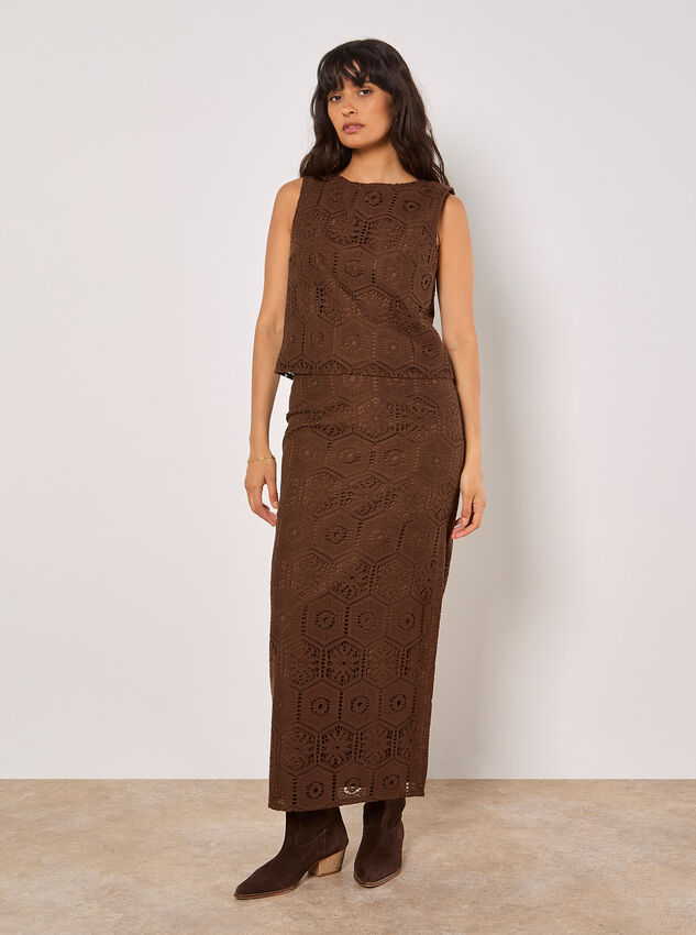 Crochet Lace Tile Shell Top, Brown, large