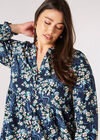 Curve Bluse mit Blumenwirbel, Marineblau, Größe L