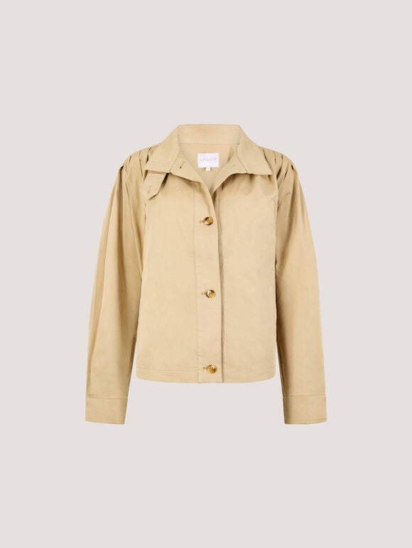 Cotton Funnel Neck Jacket, Stone, large