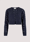 Pointelle Cropped Shrug, Navy, large