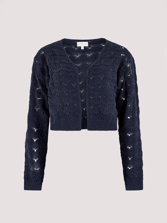 Pointelle Cropped Shrug, Navy, large