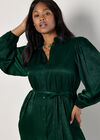 Curve Satin Shirt Midi Dress, Green, large