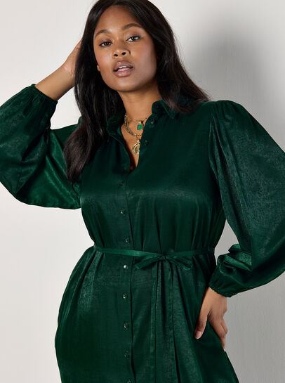 Curve Satin Shirt Midi Dress
