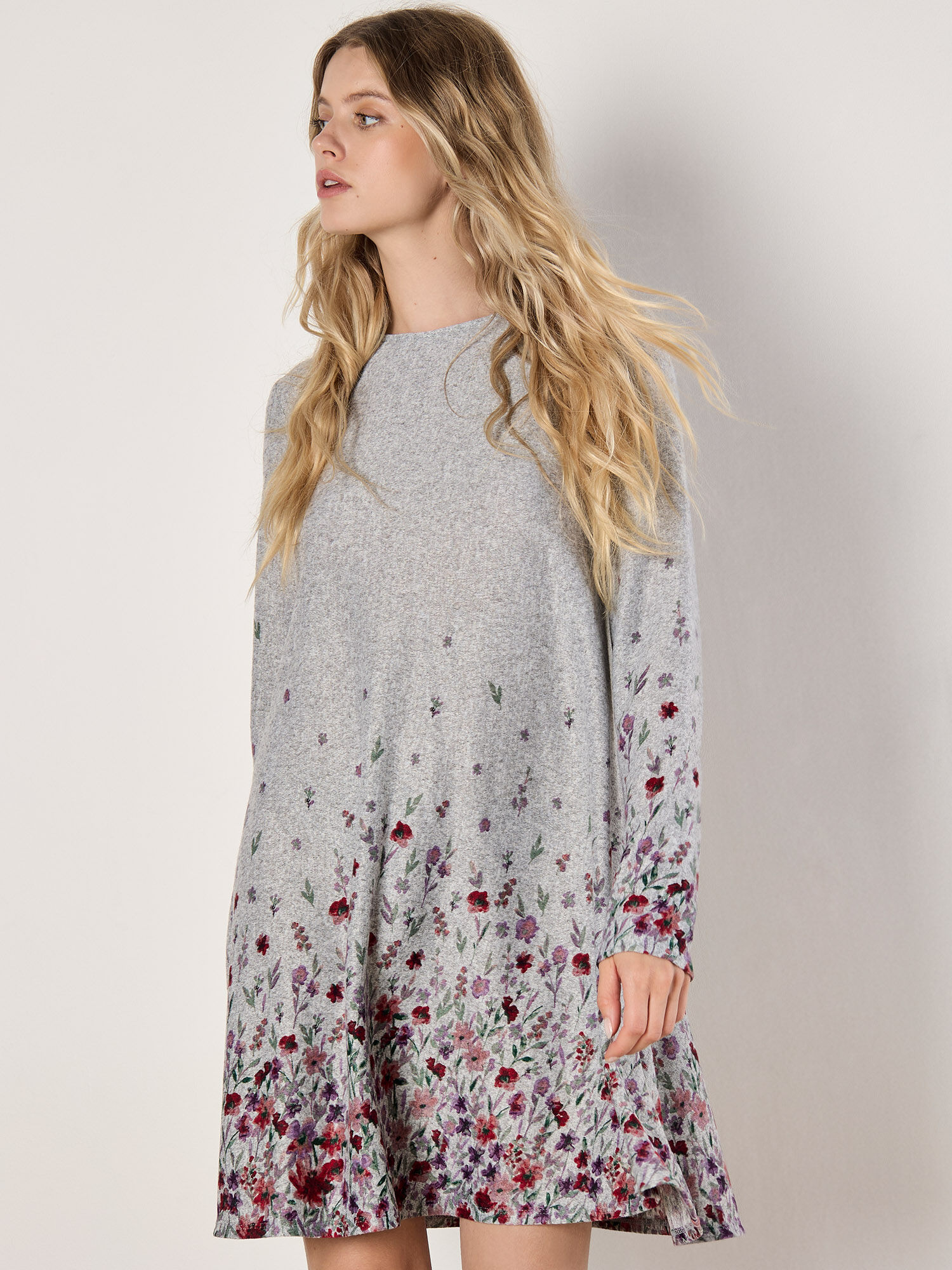 Floral Border Jersey Knit Mini Dress | Apricot Clothing