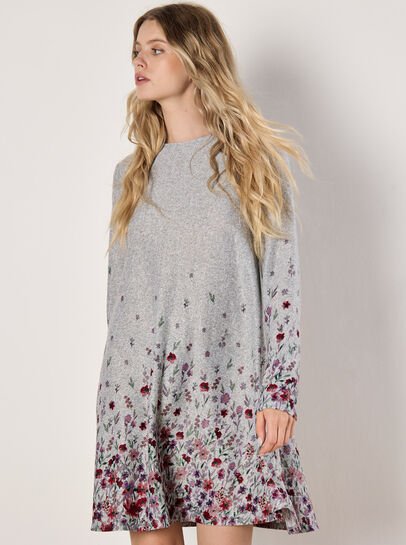 Floral Border Jersey Knit Mini Dress