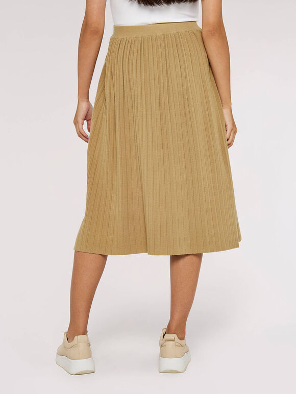 Pleated Knitted Skirt, Stone, large
