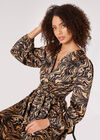 Swirl Satin Wrap Midi Dress, Black, large