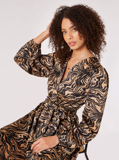 Swirl Satin Wrap Midi Dress