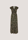 Rustic Leaf Print Smocked Maxi Dress, Khaki, large