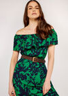 Tropical Silhouette Print Bardot Dress, Green, large