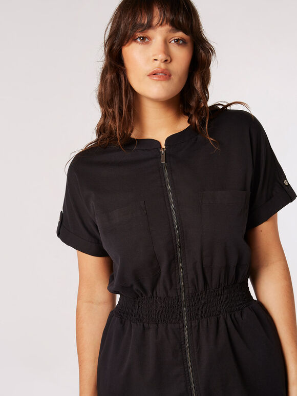 Mini-robe utilitaire en coton mélangé, Noir, grand