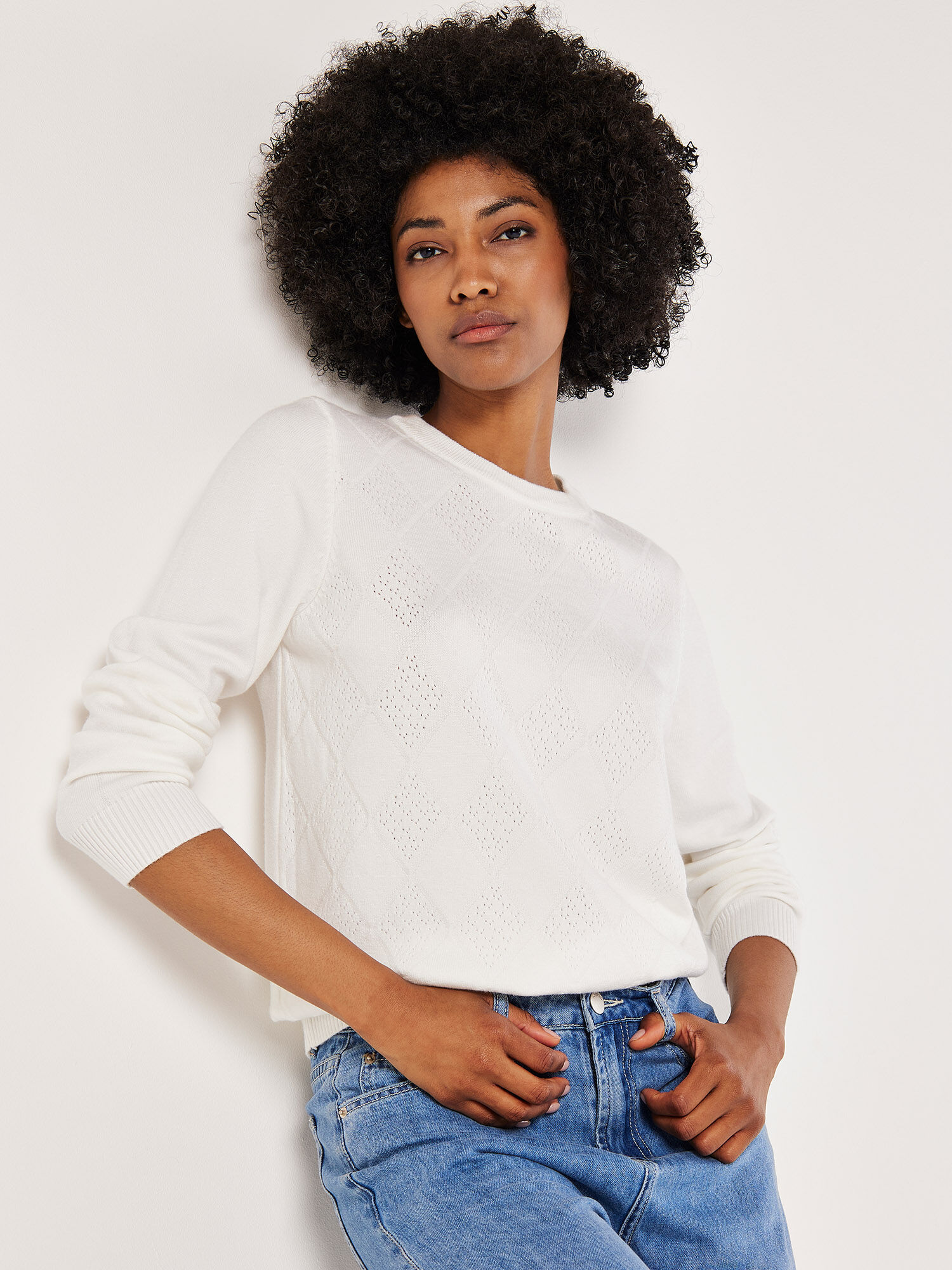 White pointelle jumper top