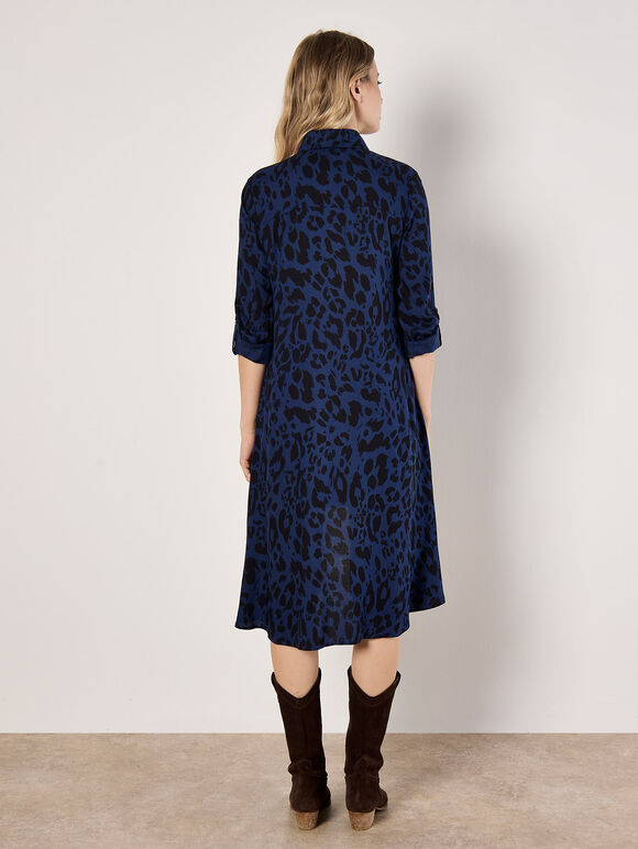 Cheetah Print Oversized Shirt Mini Dress, Navy, large