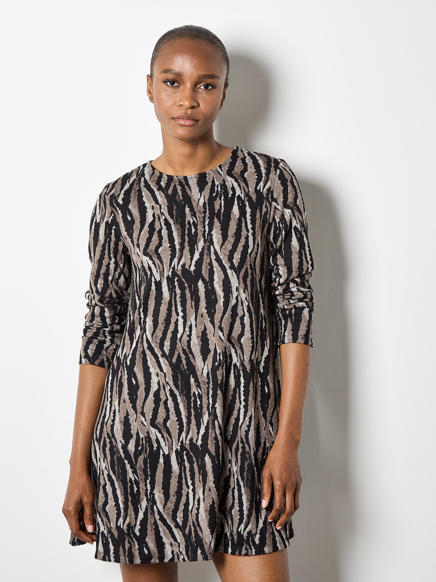 Zebra Knit Swing Mini Dress | Apricot Clothing