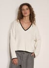 Cable Knit Tipped Cricket Jumper, White, large