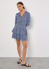 Batik Print Tiered Mini Dress, Navy, large