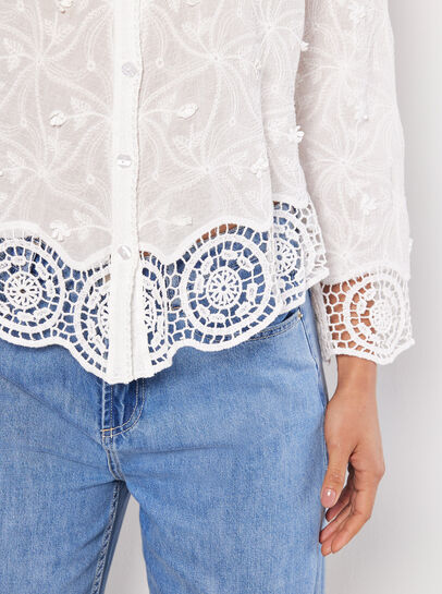 Textured Cotton Floral Crochet Blouse