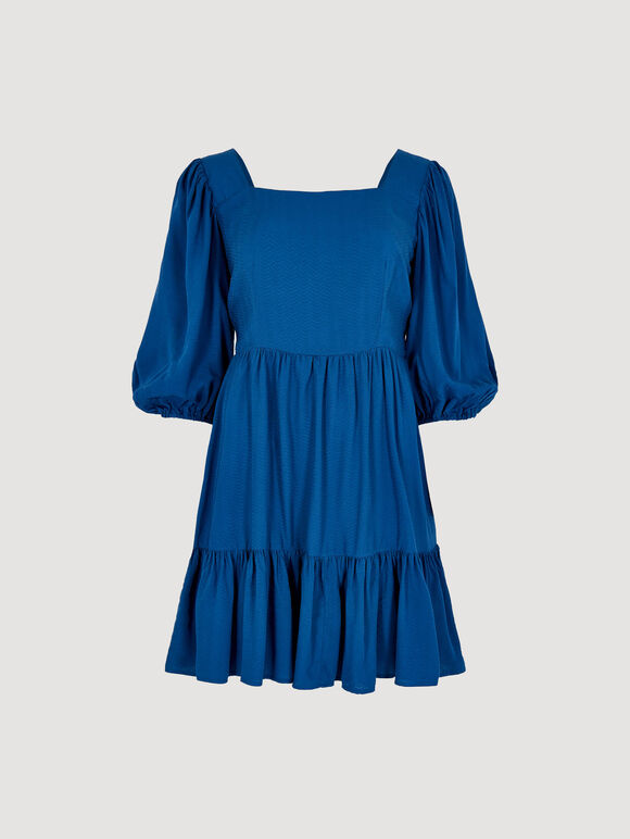 Chevron Texture Cut-Out Mini Dress, Blue, large