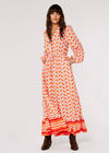 Geo Leaves Drawstring Maxi Dress, Orange, large