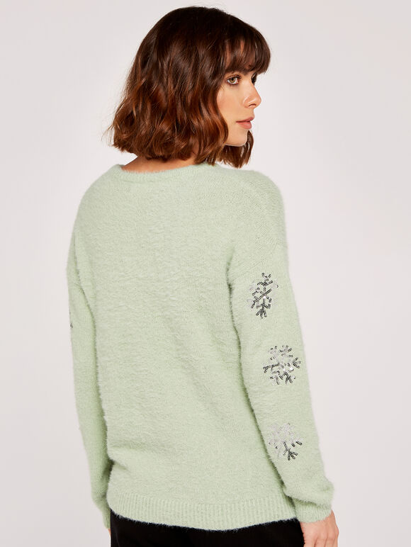 Sequin Snowflake Jumper, Mint, large