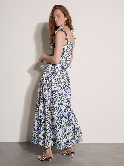 Folk Ikat Cotton Shirred Crop Top