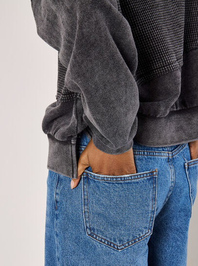 Waffle Panel Washed Cotton Sweatshirt