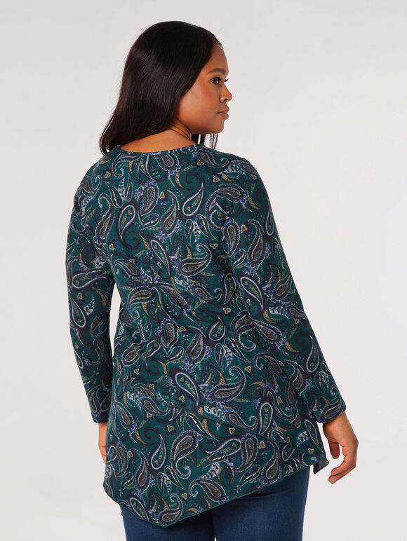 Curve Paisley Soft Touch Asymmetrical Top, Green, large