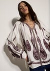 Floral Leaf Embroidered Blouse, Cream, large
