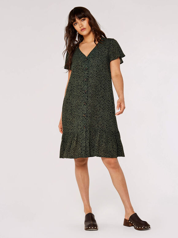 Irregular Spot Print Mini Dress, Khaki, large