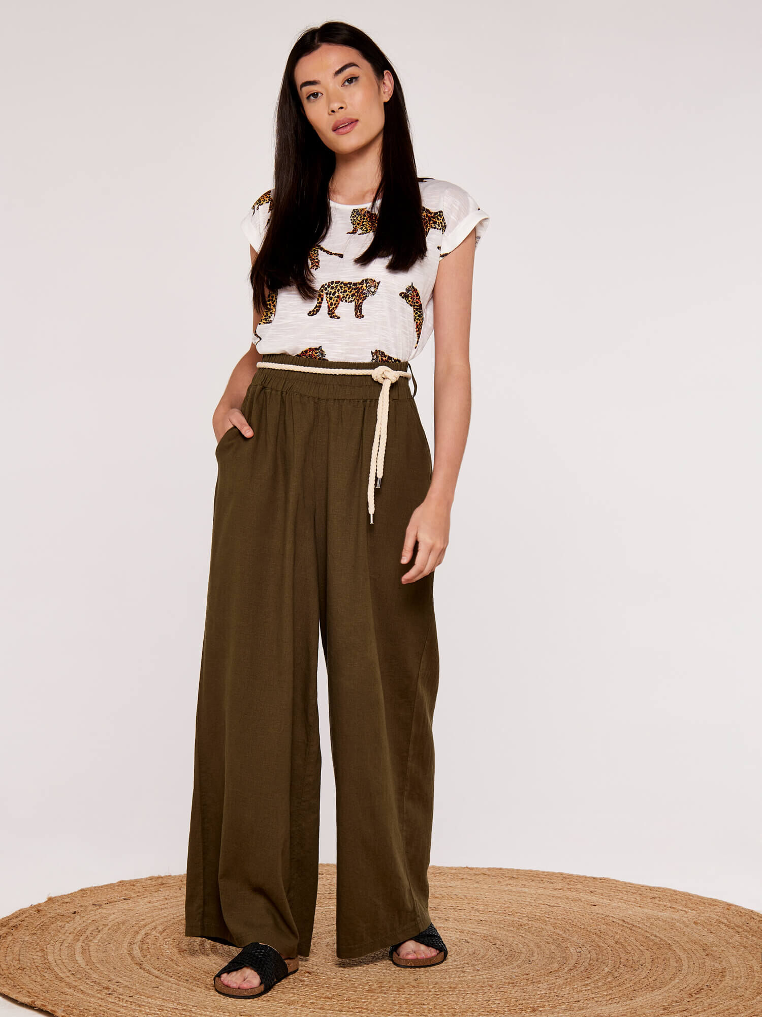 Khaki sales palazzo trousers