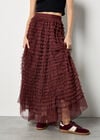 Ruffle Tiered Tulle Maxi Skirt, Burgundy, large