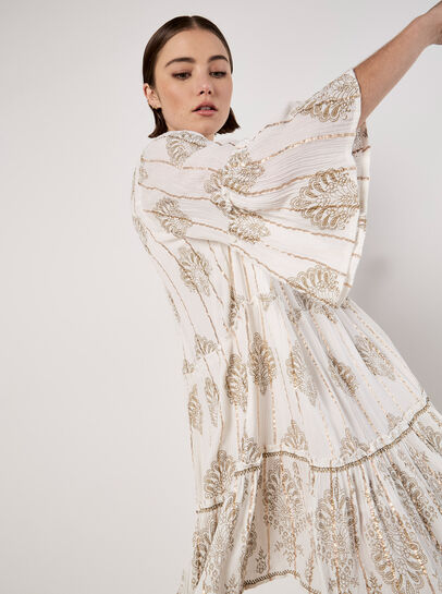Metallic Paisley Tiered Tunic Mini Dress
