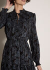 Paisley Metallic Shimmer Tiered Midi Dress, Black, large