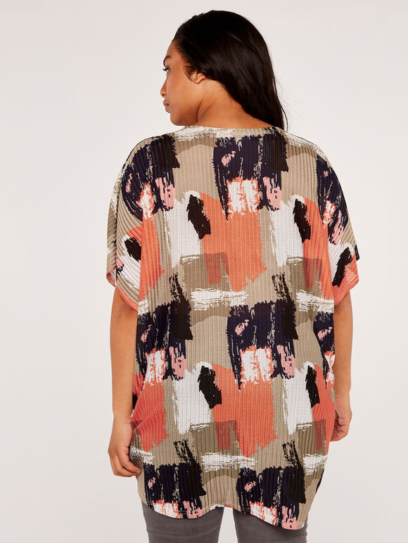 Curve Paintsplash Mesh Oversized Top, Coral, large