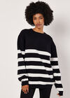 Cotton Blend Chunky Stripe Jumper, Black, large