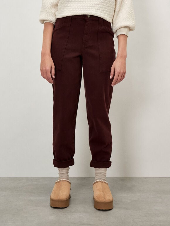 Kate Patch Pocket Tapered Jeans, Burgundy, large