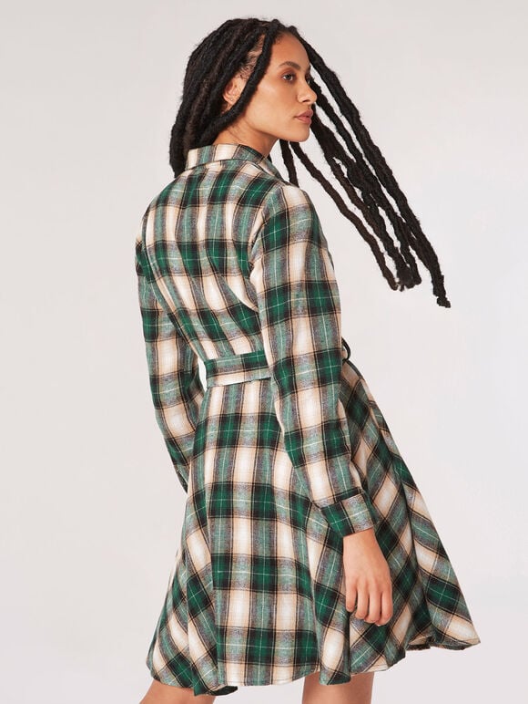 Check Shirt Skater Mini Dress, Green, large