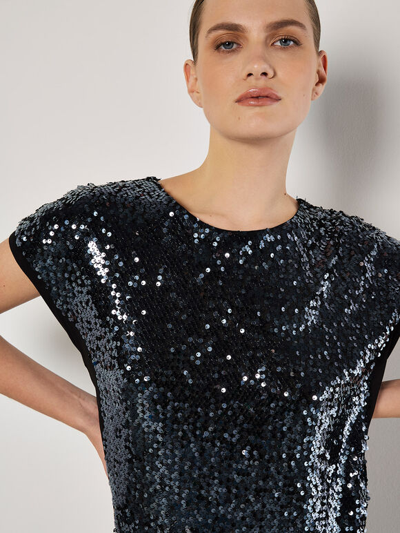 Sequin Embellished T-Shirt, Dark Grey - Charcoal, large