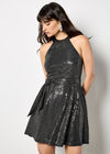 Sequin Embellished Halterneck Mini Dress, Black, large