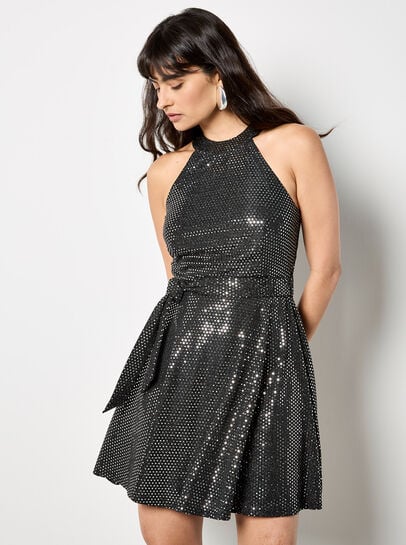 Sequin Embellished Halterneck Mini Dress