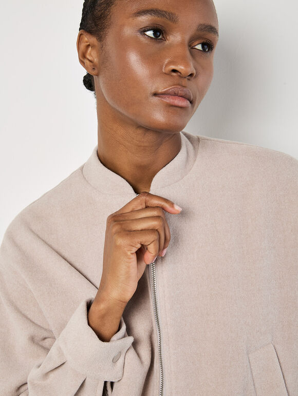Soft Tailored Bomber Jacket, Stone, large