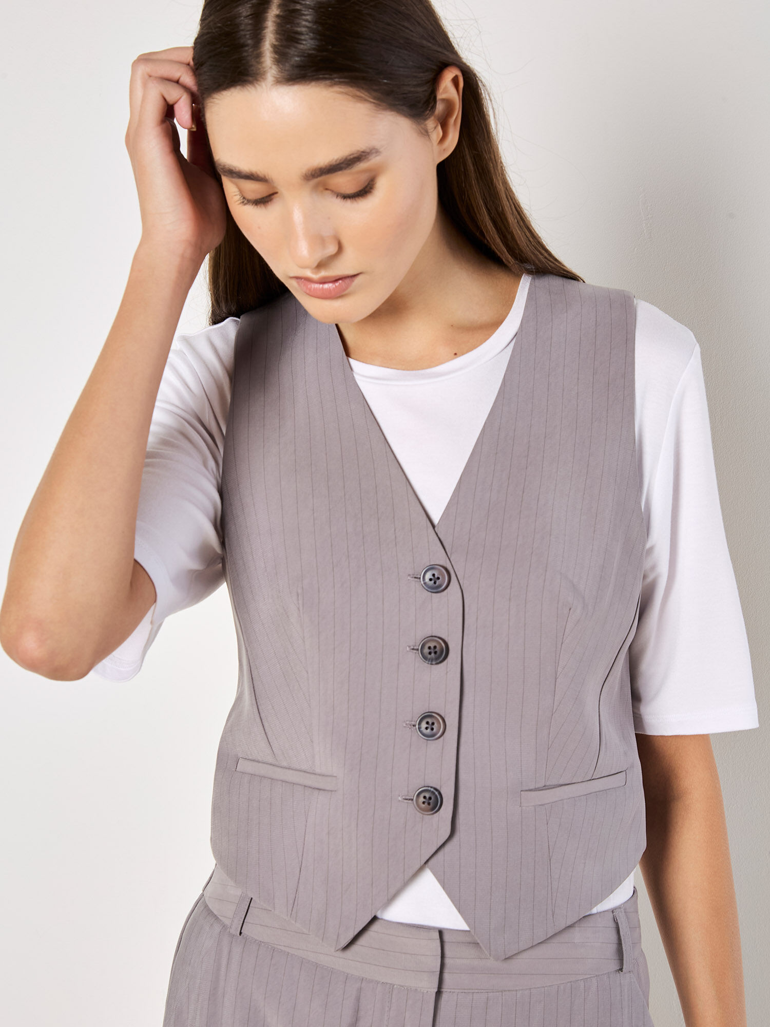 Tailored Pinstripe Waistcoat Apricot Clothing