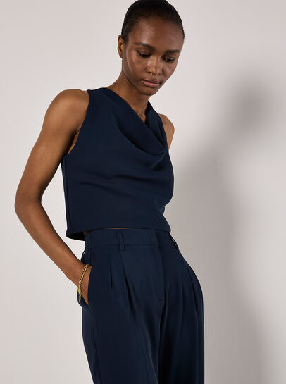 Sleeveless Cowl Neck Crop Top
