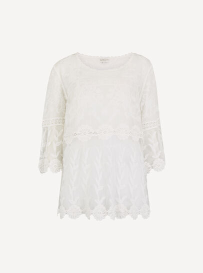 Embroidered Mesh Layered Top
