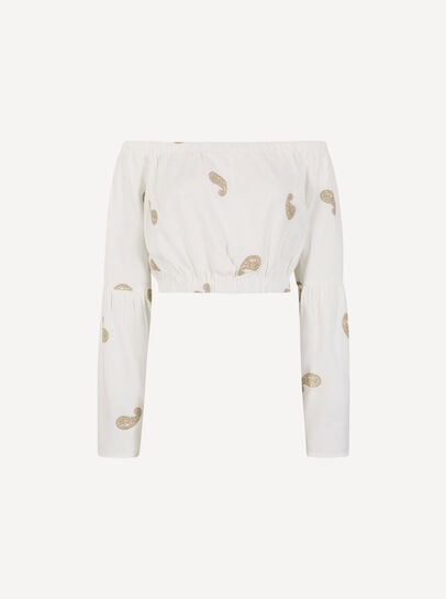 Paisley Embroidered Bardot Crop Top