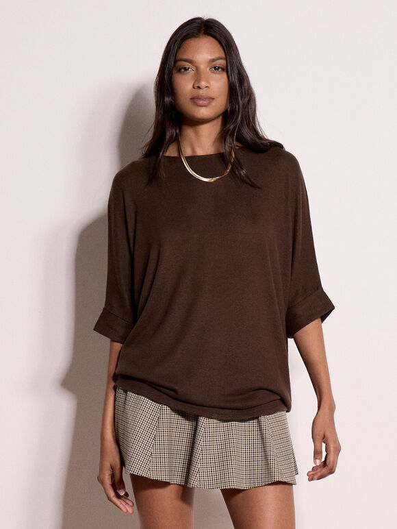 Soft Touch Batwing Top, Brown, large