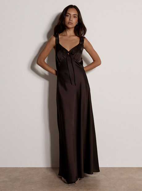 Satin Lace Maxi Dress