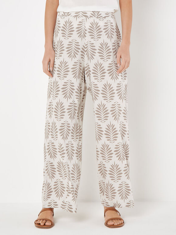 Geo Leaf Palazzo Trousers, Stone, large