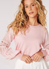 Contrast Crochet Sleeves Jumper, Pink, large