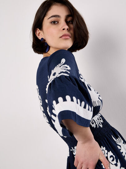 Floral Baroque Smocked Mini Dress